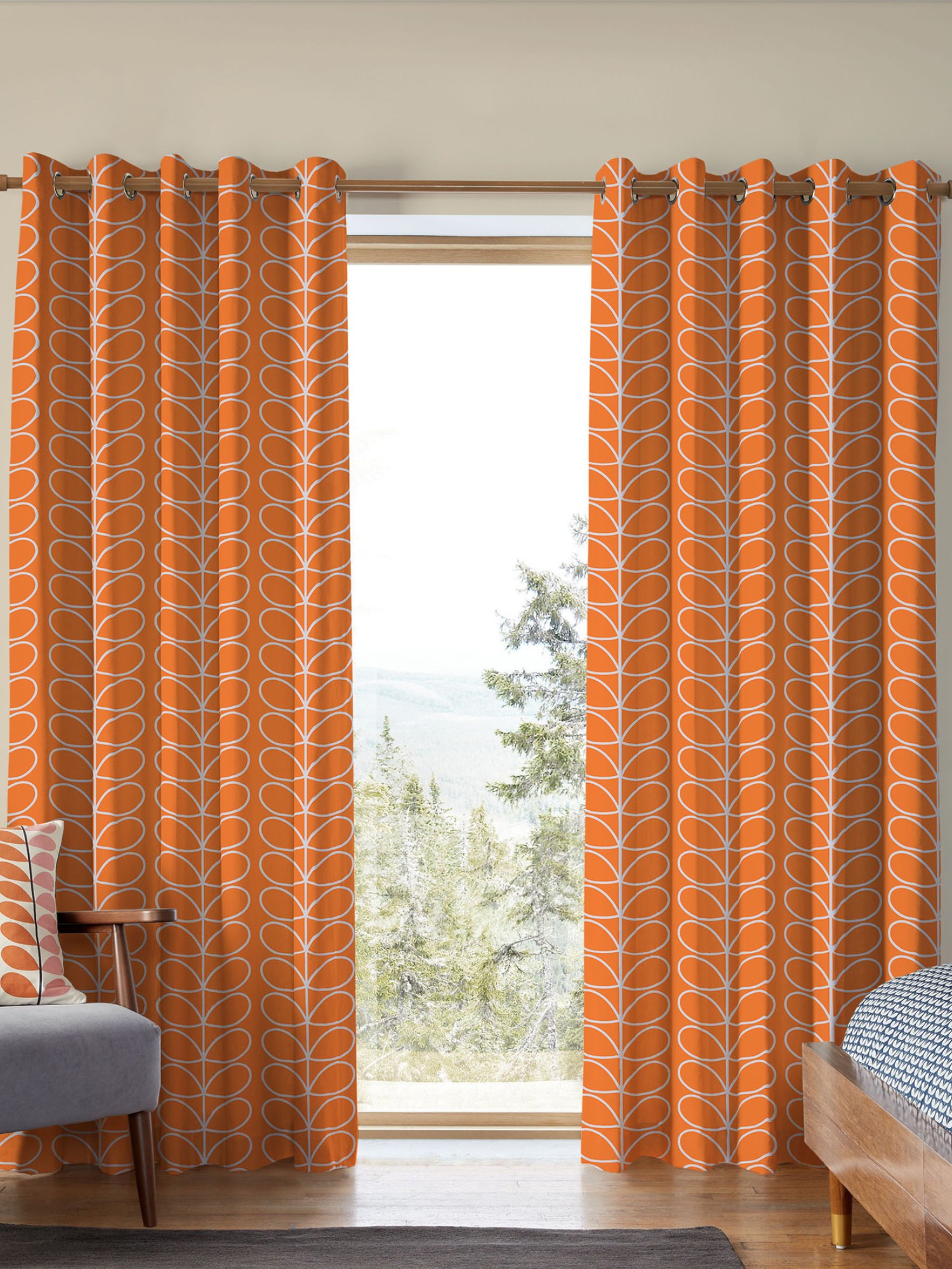 orla kiely jumbo linear stem persimmon curtains