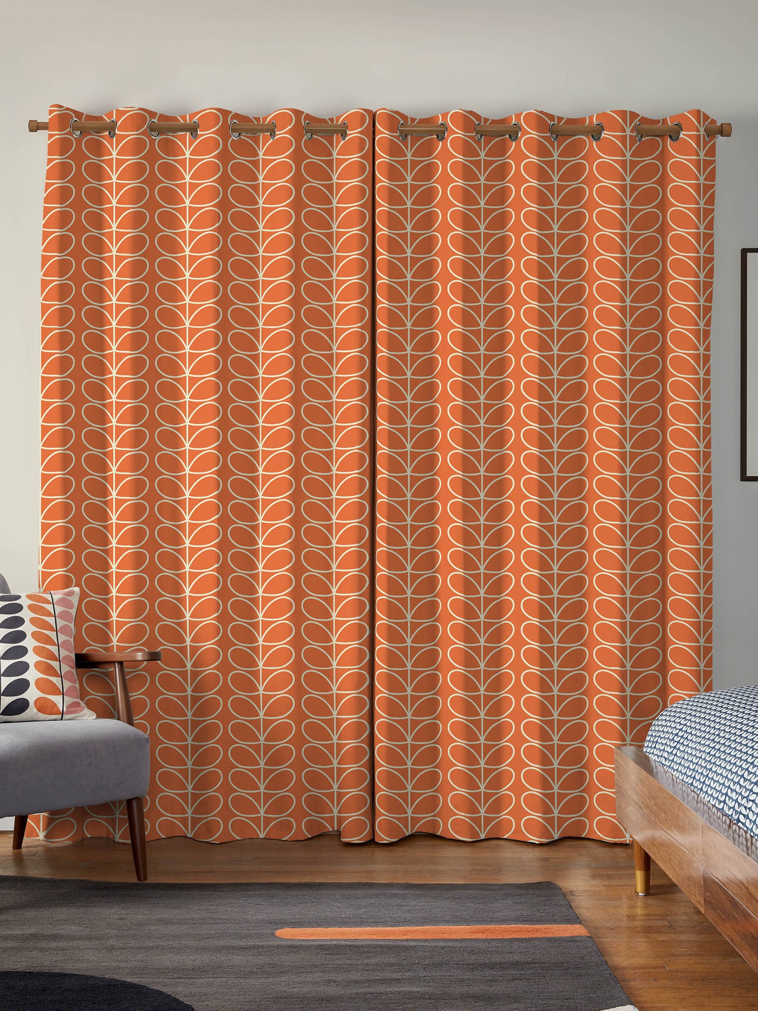 orla kiely jumbo linear stem persimmon curtains