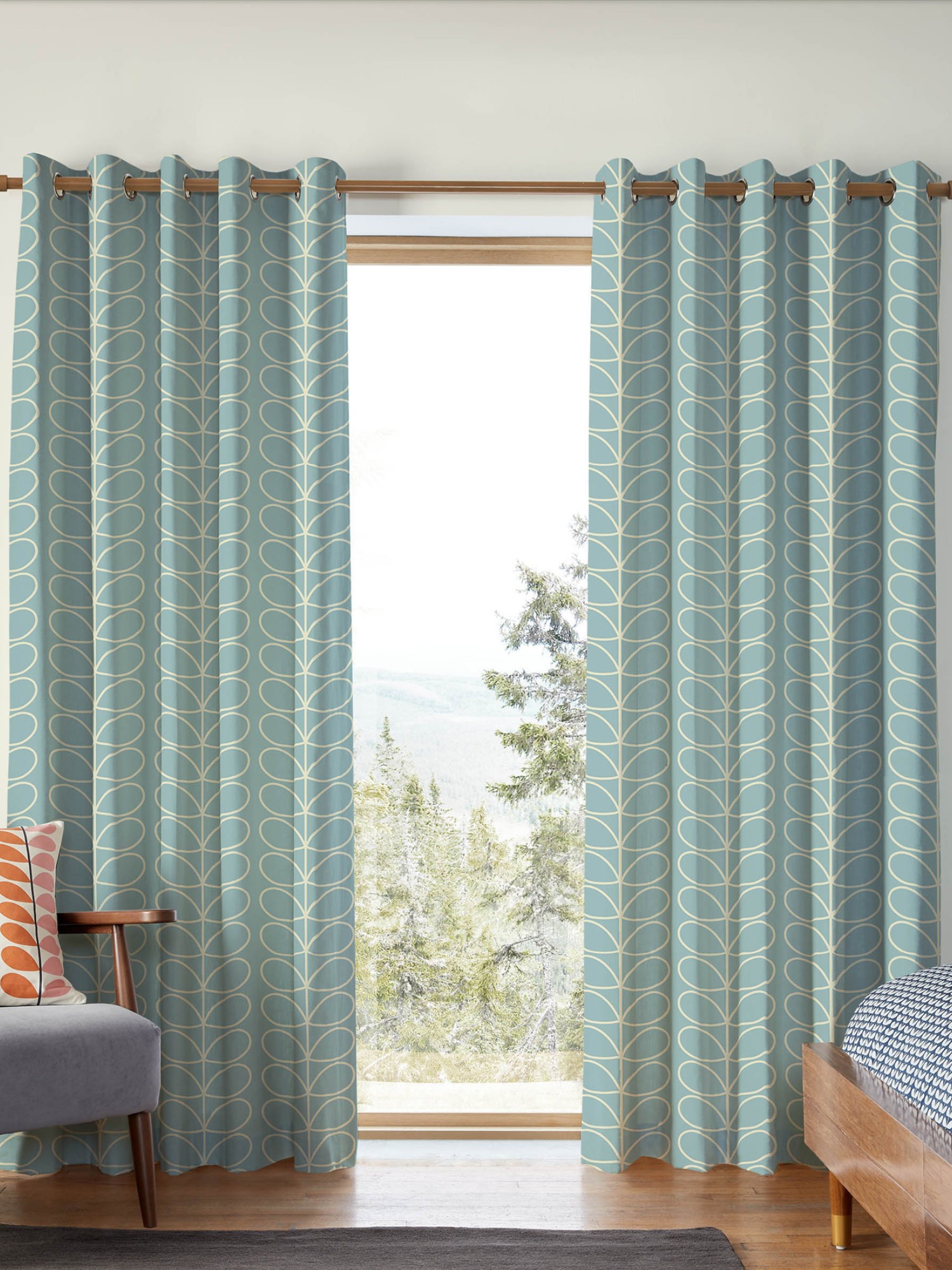orla kiely jumbo linear stem aqua curtains