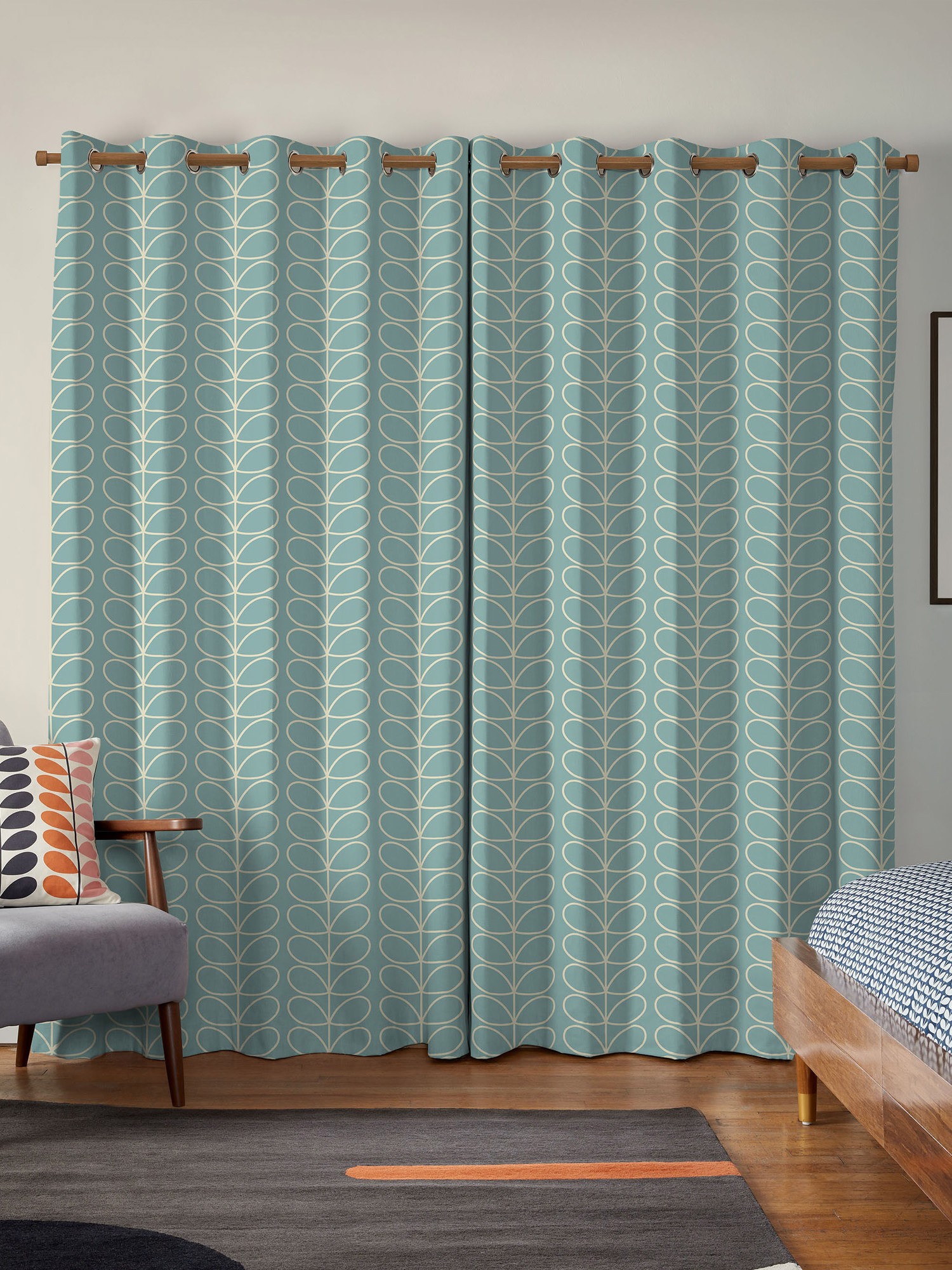 orla kiely jumbo linear stem aqua curtains