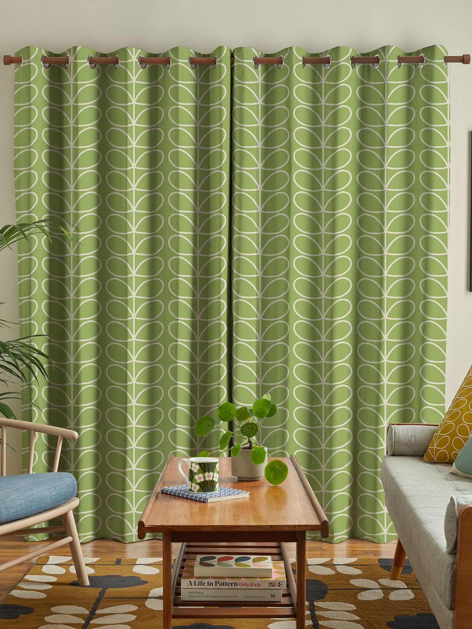 orla kiely jumbo linear stem chalky green curtains
