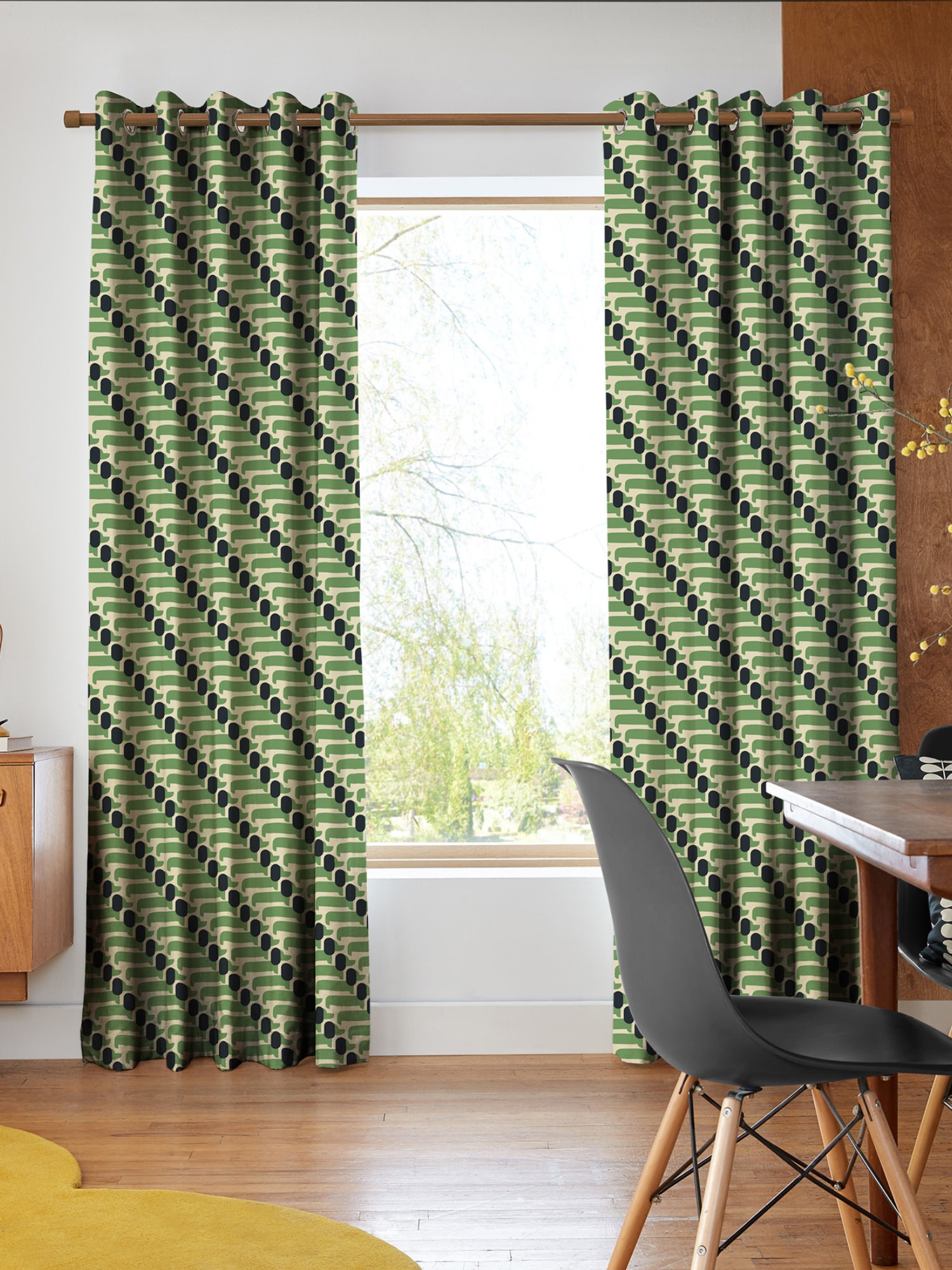 orla kiely dog show green curtains