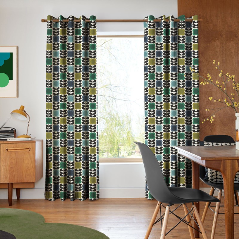 Orla Kiely Spot Flower Stem Blue & Green Curtains