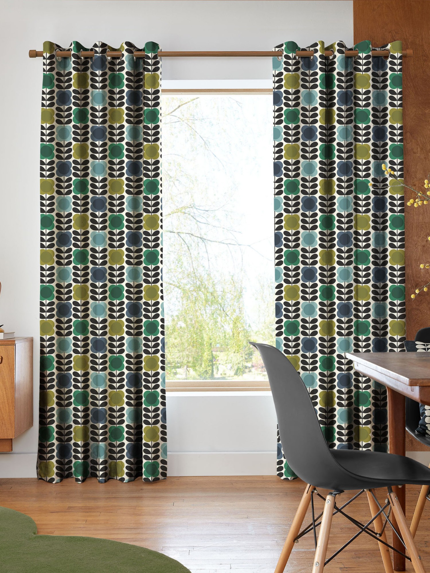 orla kiely spot flower stem blue & green curtains