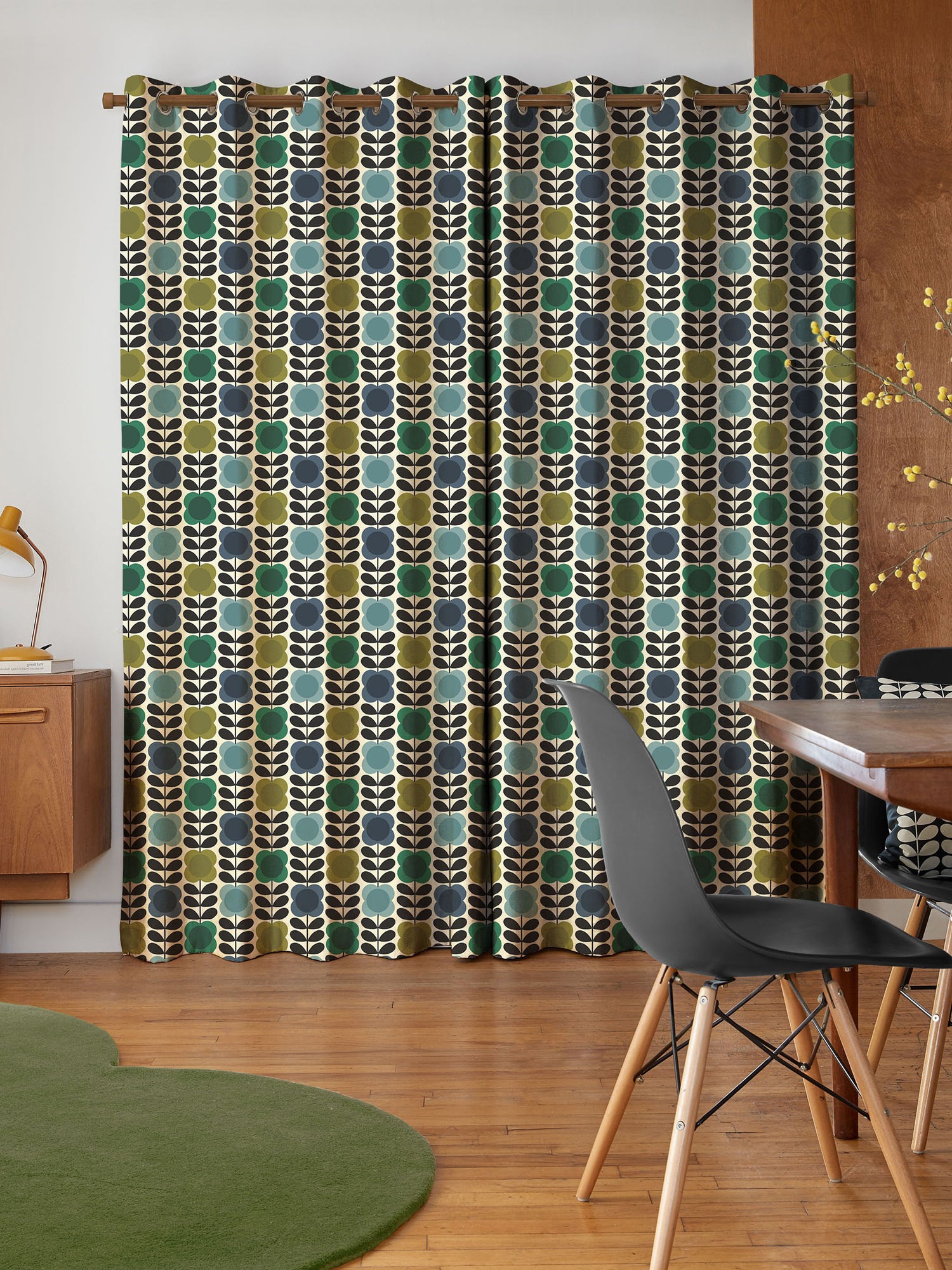 orla kiely spot flower stem blue & green curtains