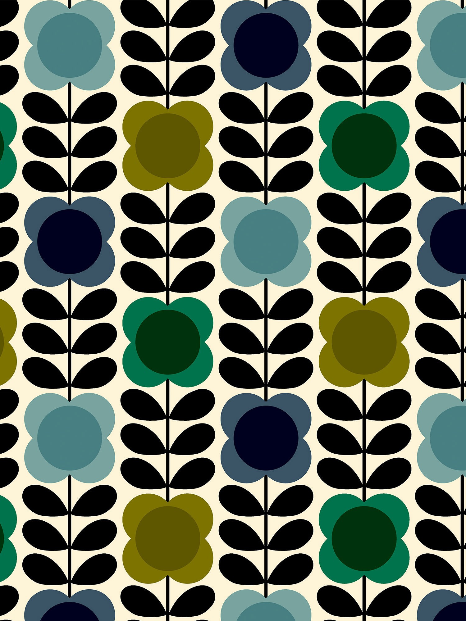 orla kiely spot flower stem blue & green curtains