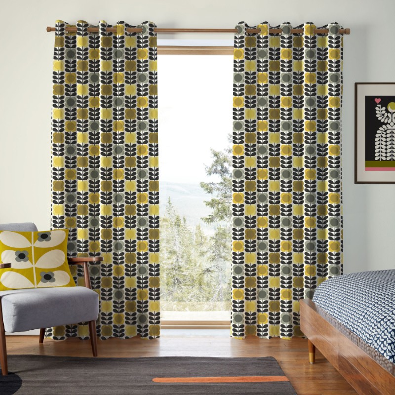 Orla Kiely Spot Flower Stem Yellow & Grey Curtains