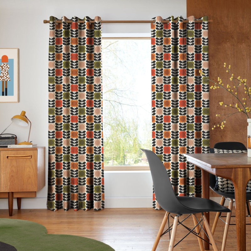 Orla Kiely Spot Flower Stem Tomato & Pink Curtains