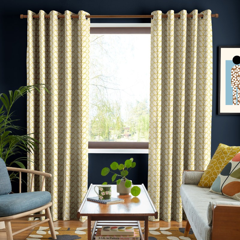 Orla Kiely Linear Stem Dandelion on Cream Curtains