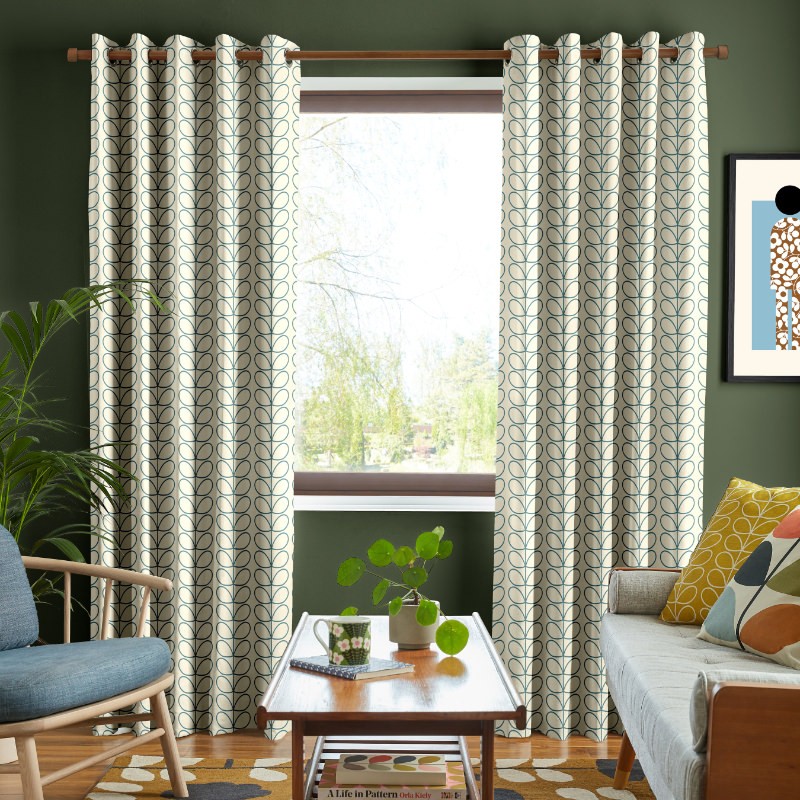 Orla Kiely Linear Stem Dark Powder Blue Curtains