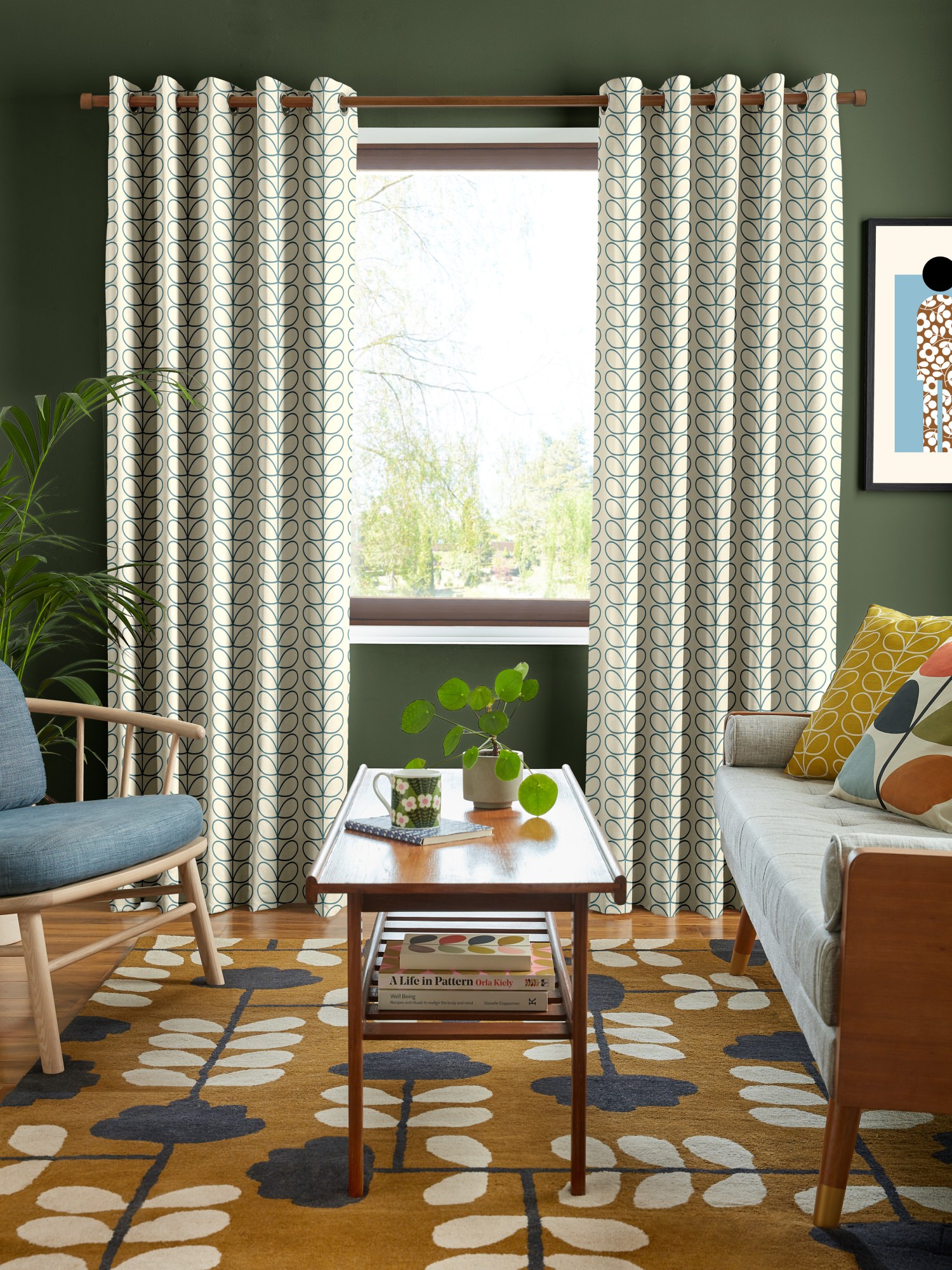 orla kiely linear stem dark powder blue curtains