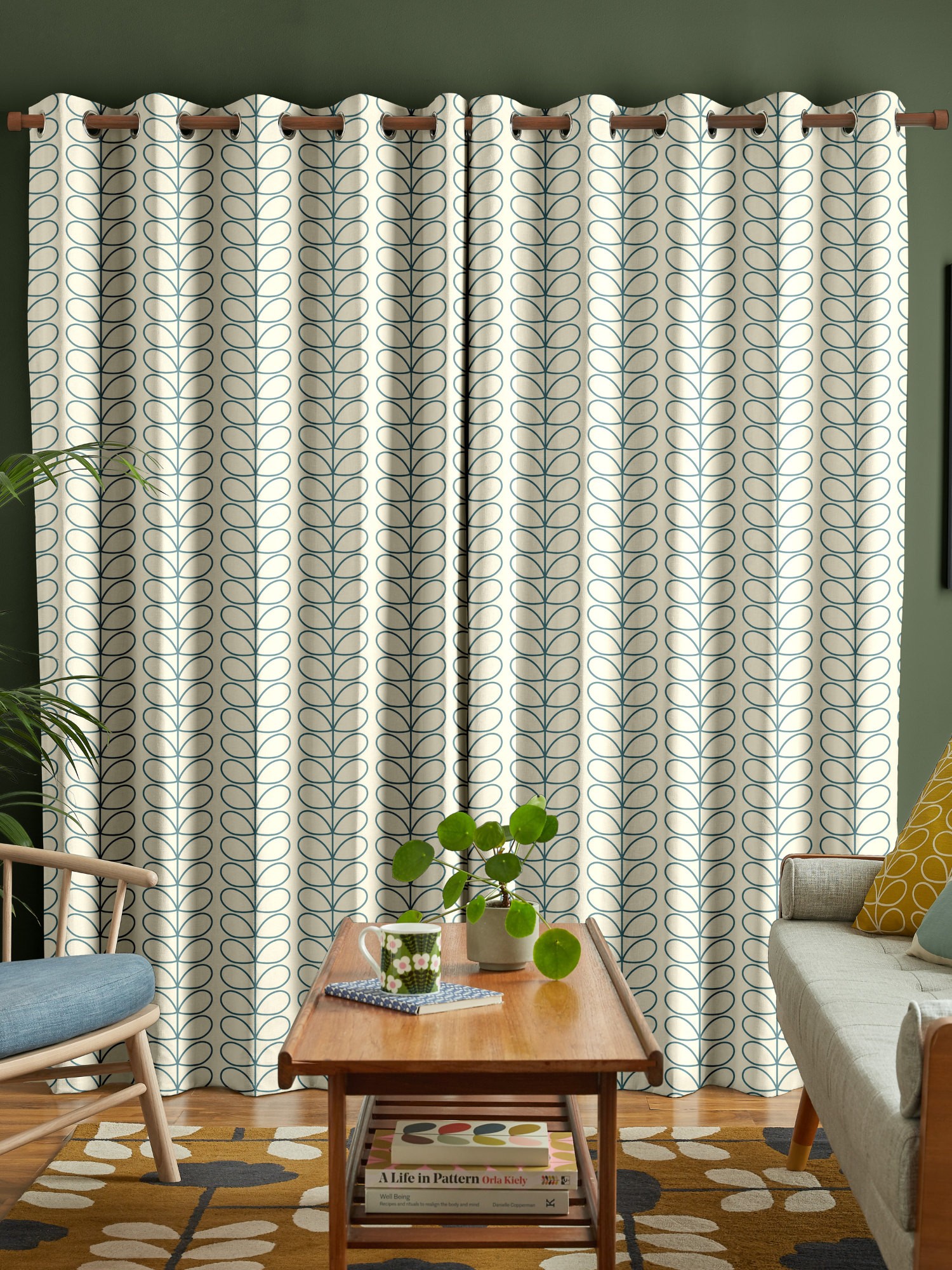 orla kiely linear stem dark powder blue curtains