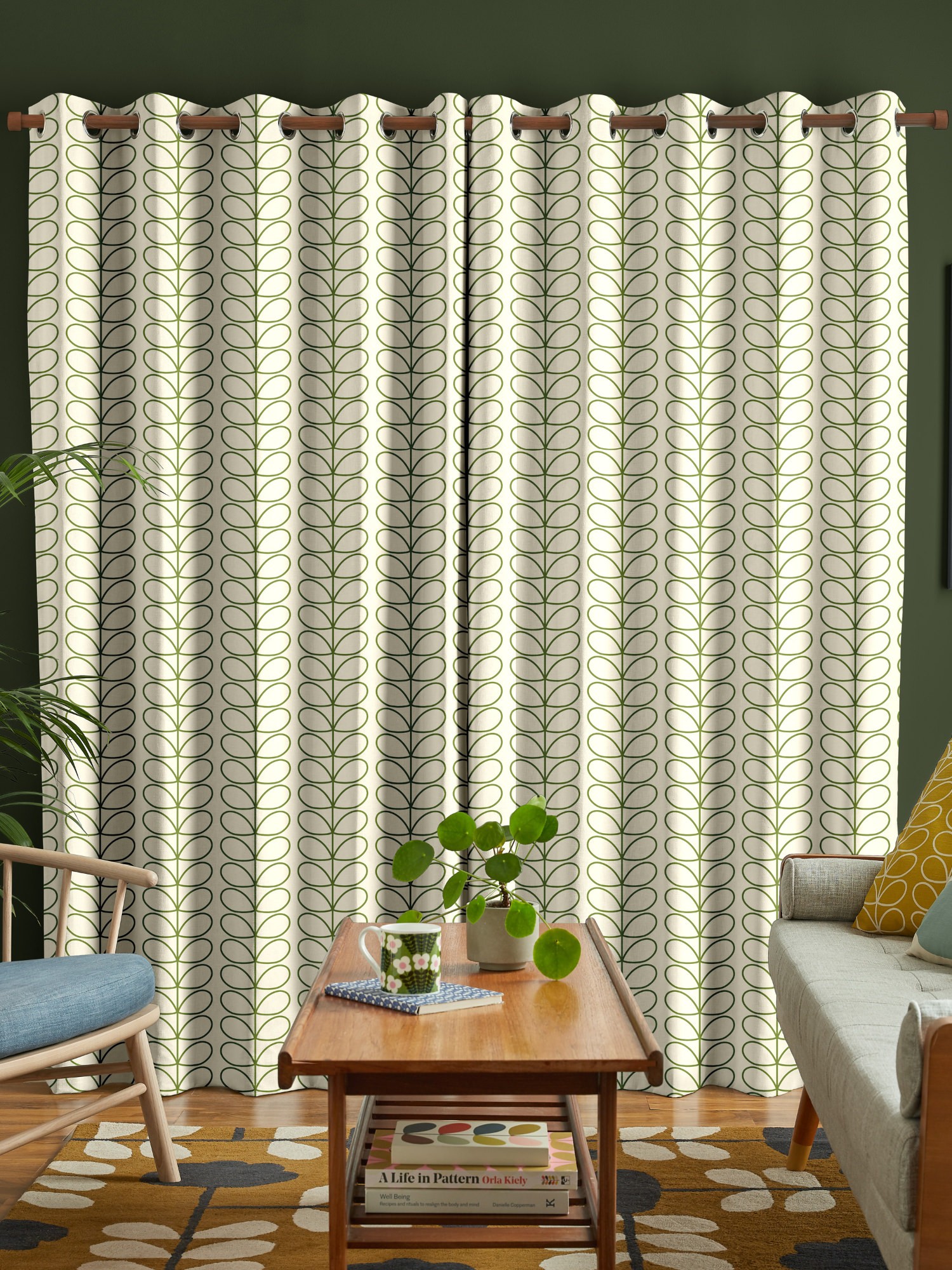 orla kiely linear stem dark grass green curtains