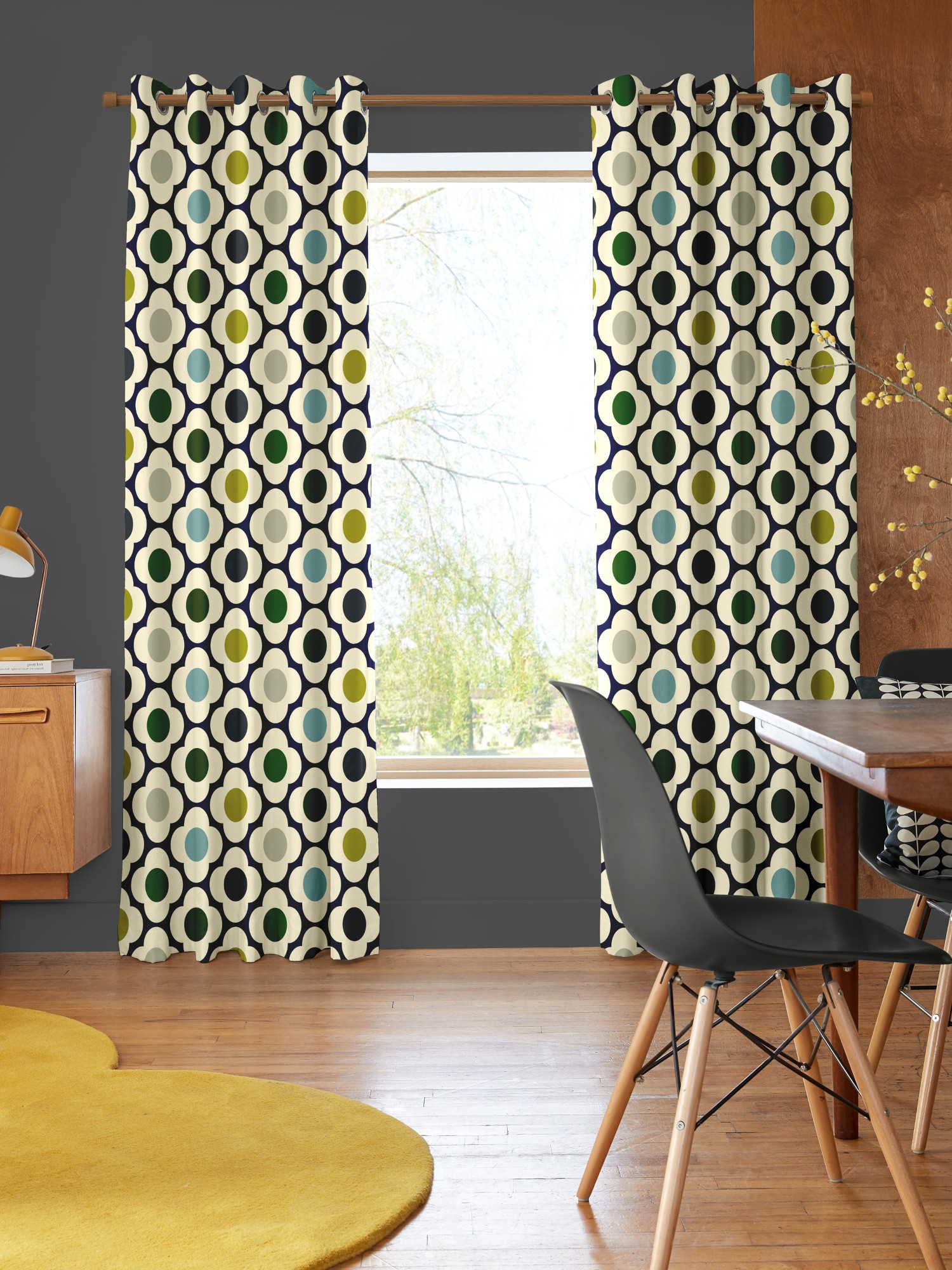 orla kiely spot flower blue multi curtains