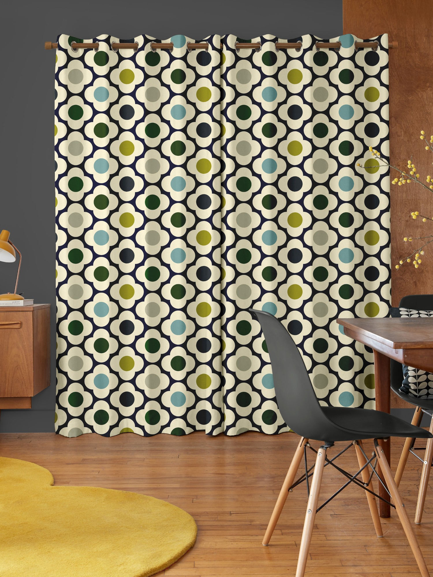 orla kiely spot flower blue multi curtains