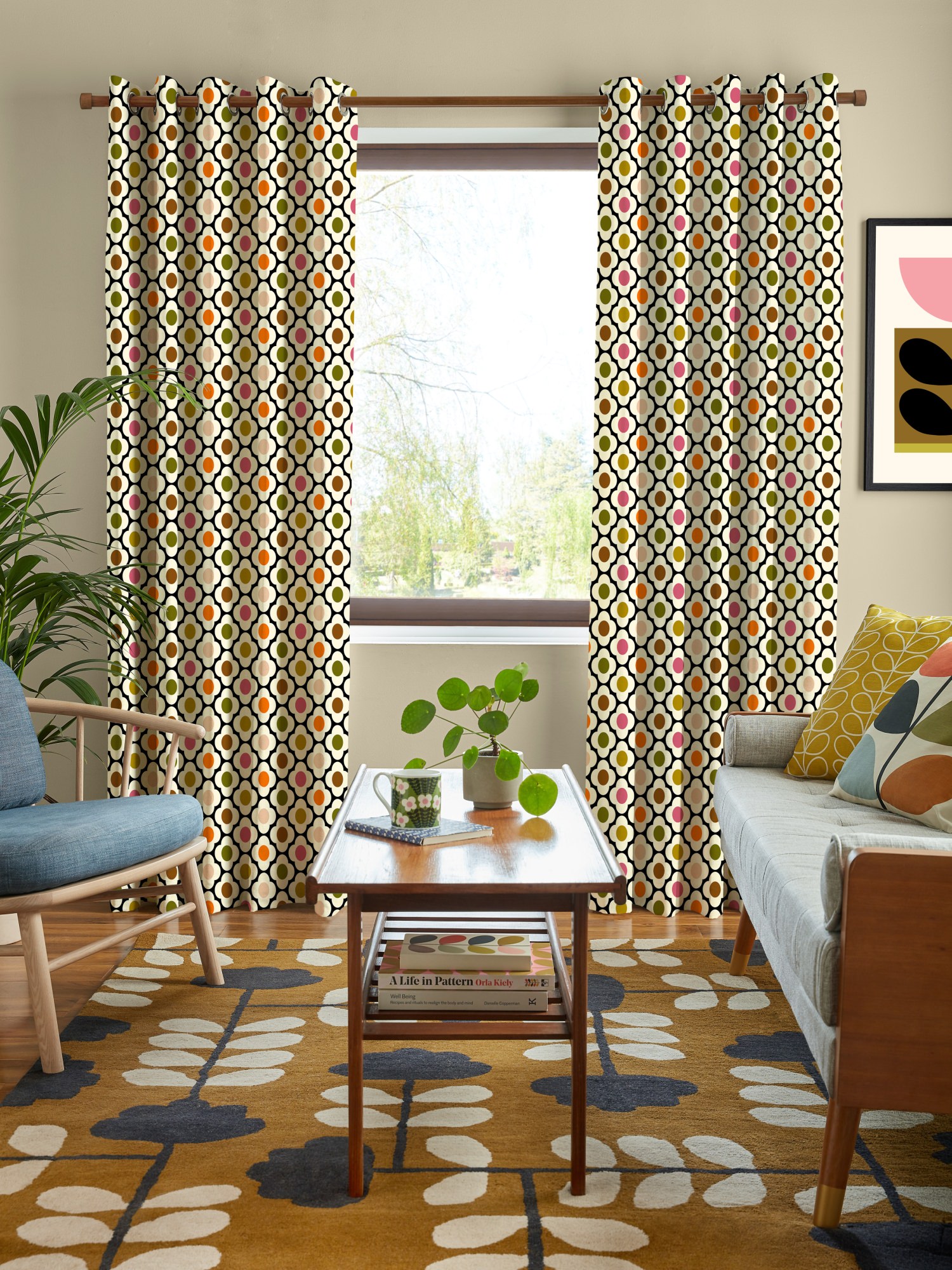 orla kiely spot flower ditsy red multi curtains