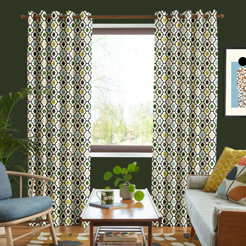 Orla Kiely Spot Flower Ditsy Blue Multi Curtains