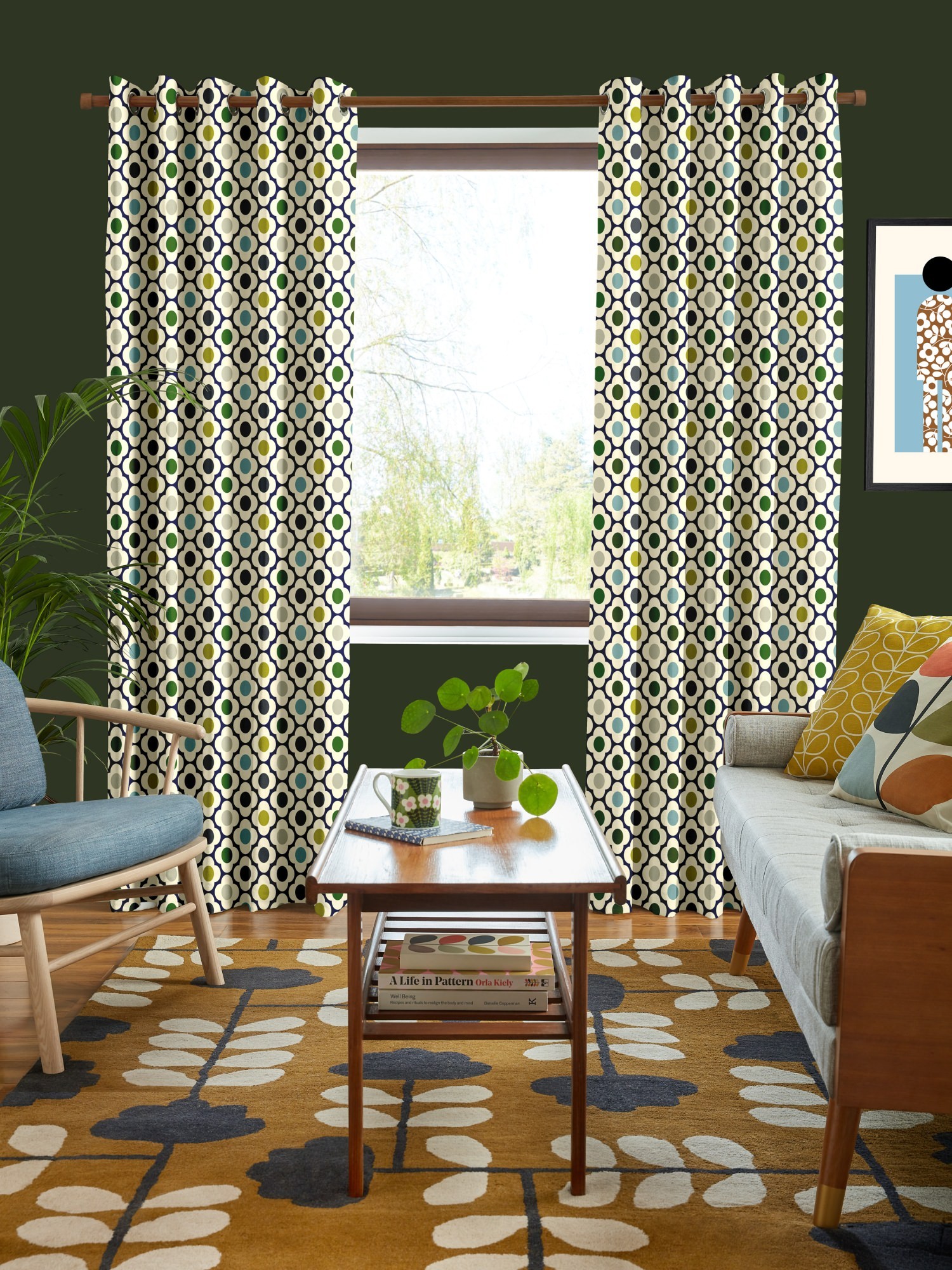 orla kiely spot flower ditsy blue multi curtains