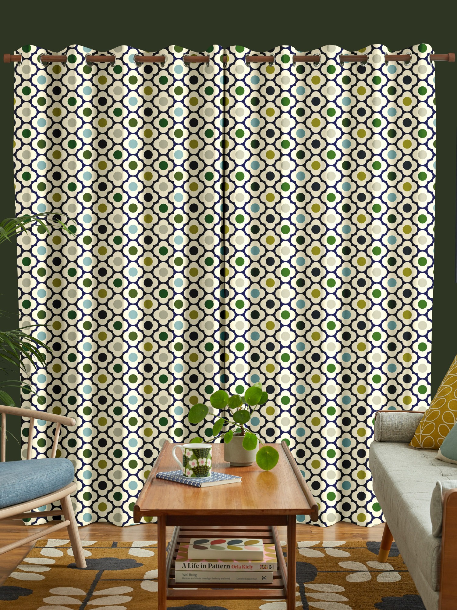 orla kiely spot flower ditsy blue multi curtains
