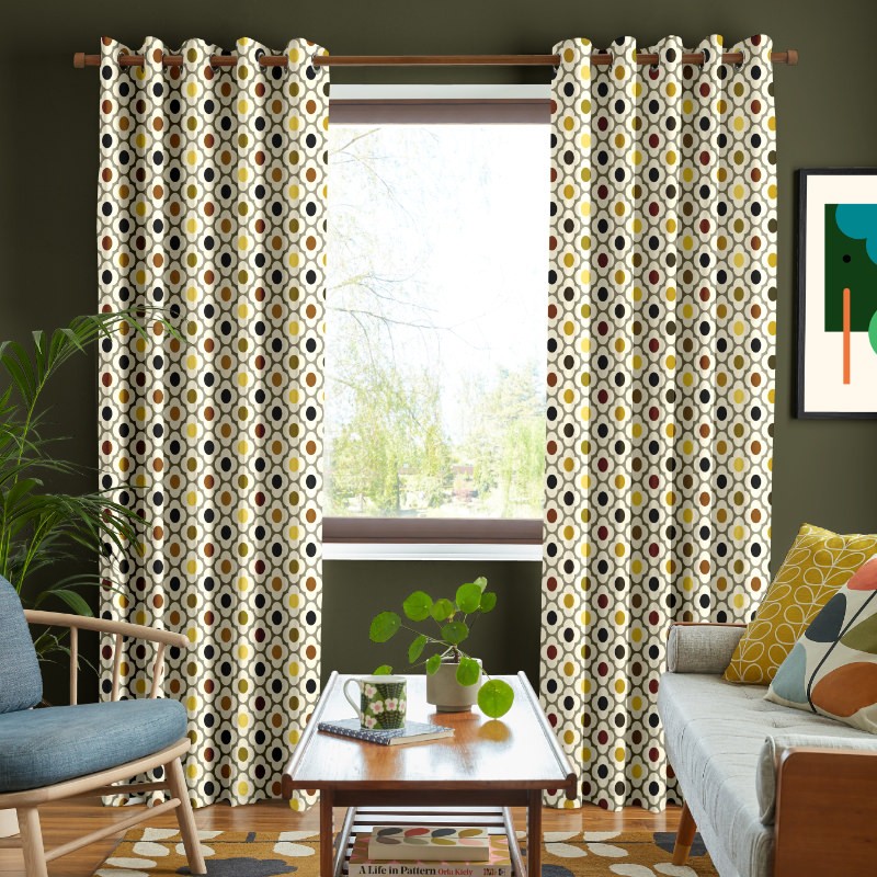 Orla Kiely Spot Flower Ditsy Yellow Multi Curtains
