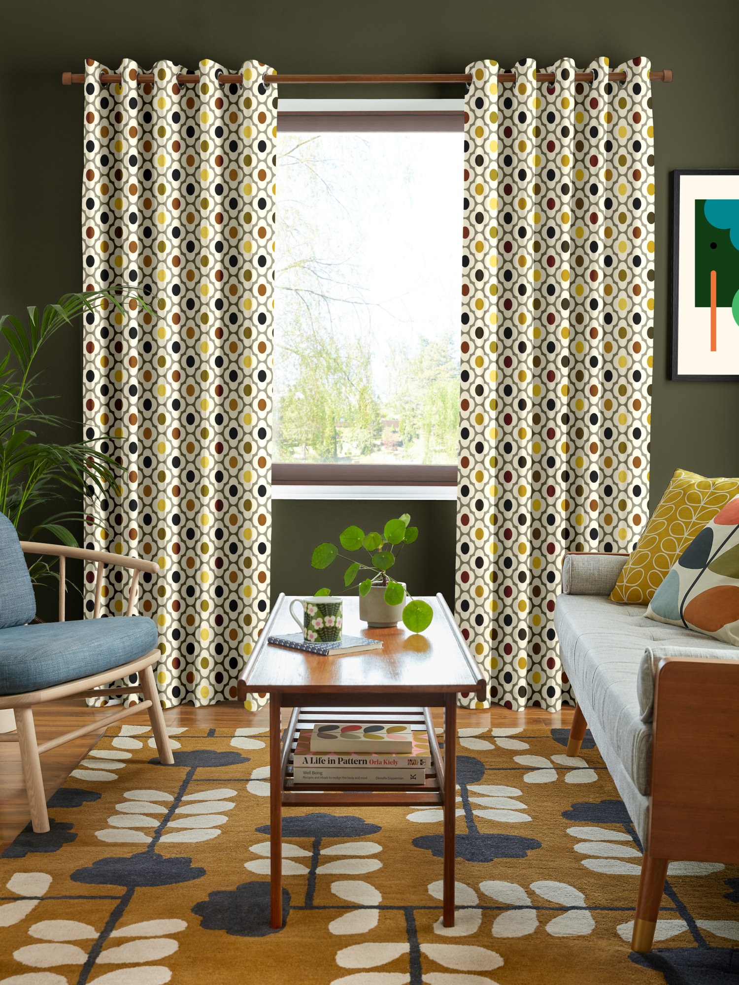 orla kiely spot flower ditsy yellow multi curtains