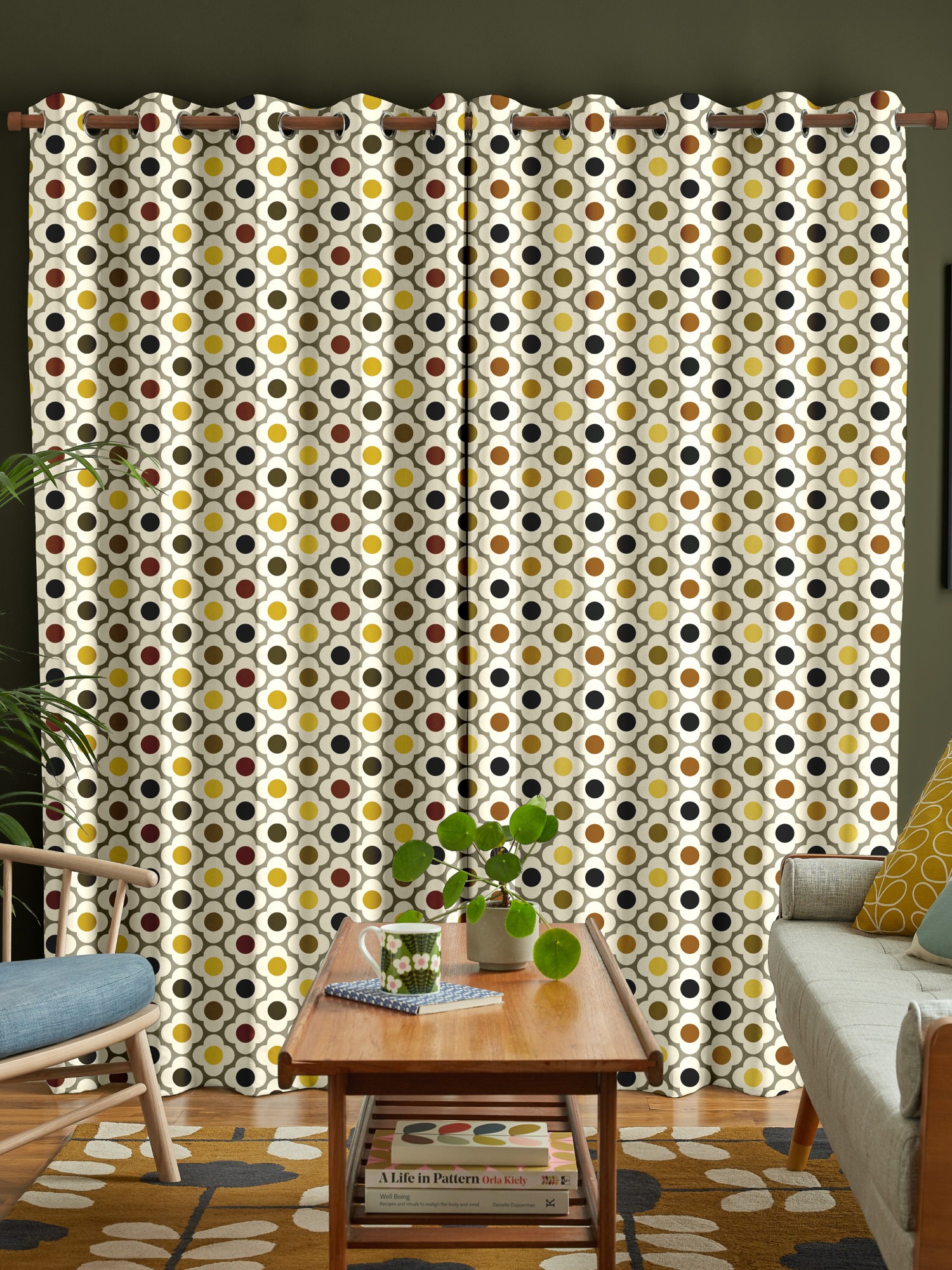 orla kiely spot flower ditsy yellow multi curtains