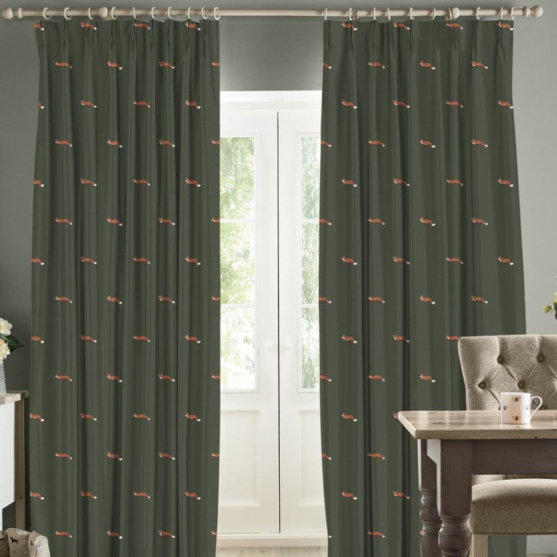 Sophie Allport Foxes Forest Green Curtains