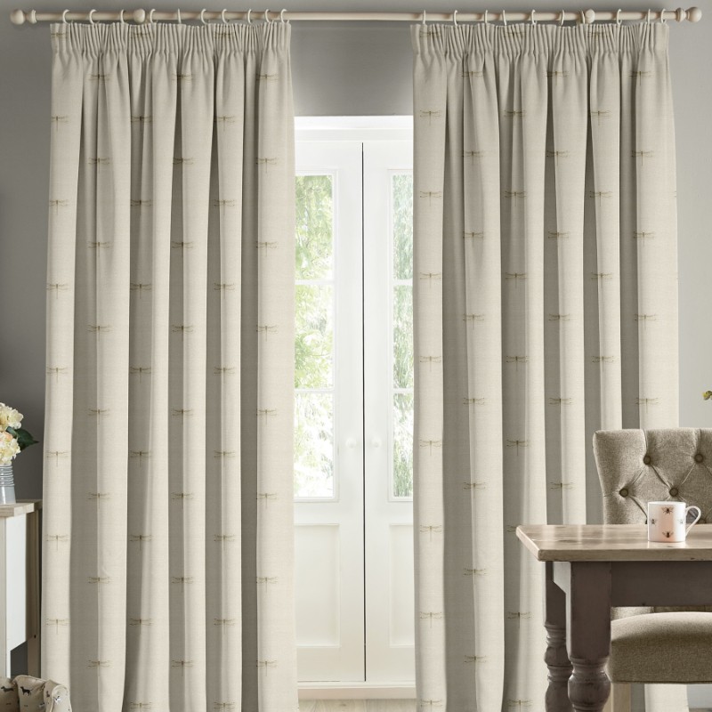 Sophie Allport Vector Dragonfly Neutral Gold Linen Curtains
