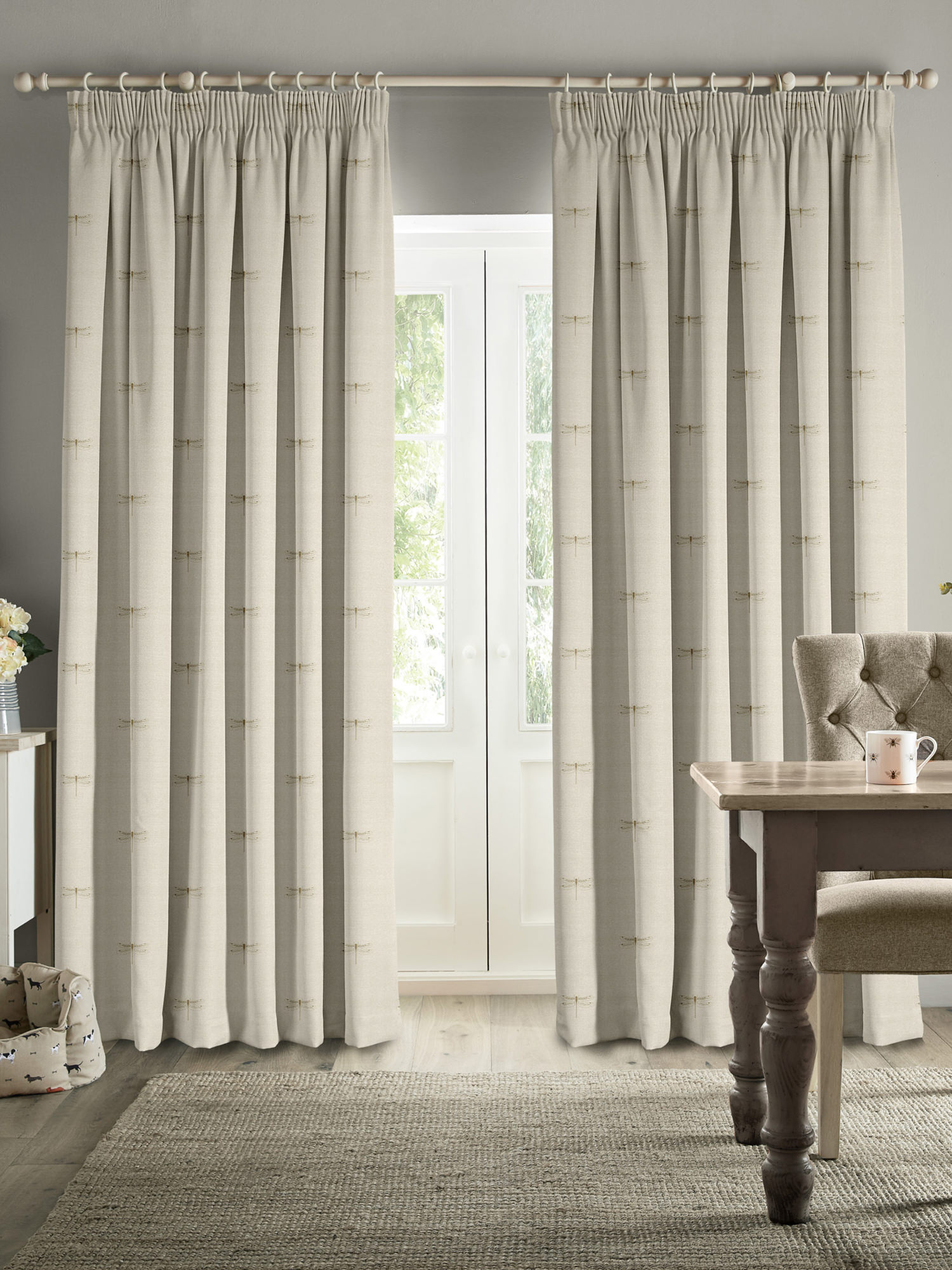 sophie allport vector dragonfly neutral gold linen curtains