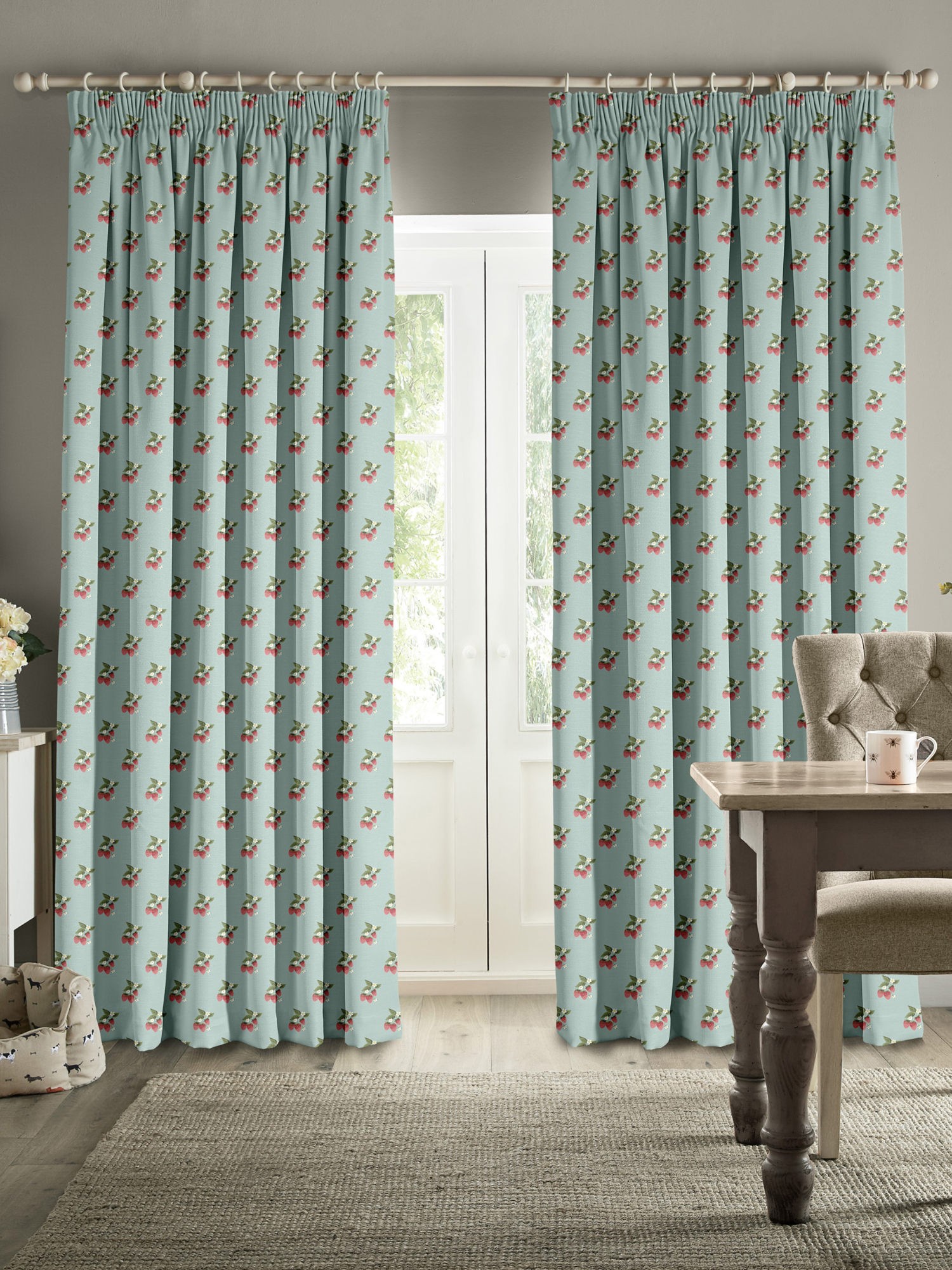 sophie allport strawberries pale blue curtains