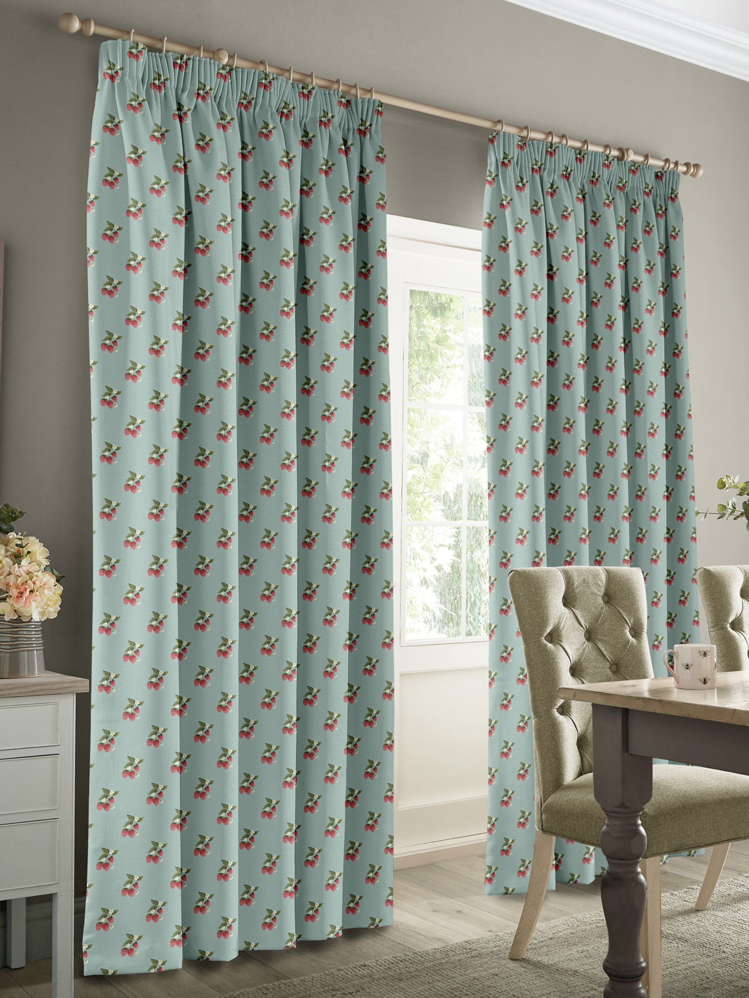 sophie allport strawberries pale blue curtains