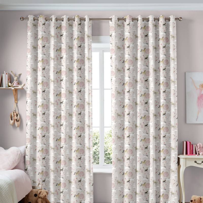 Sophie Allport Forest Ponies Soft Pink Curtains