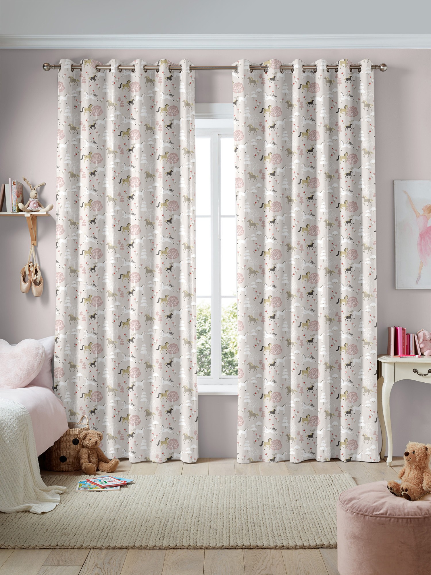 sophie allport forest ponies soft pink curtains