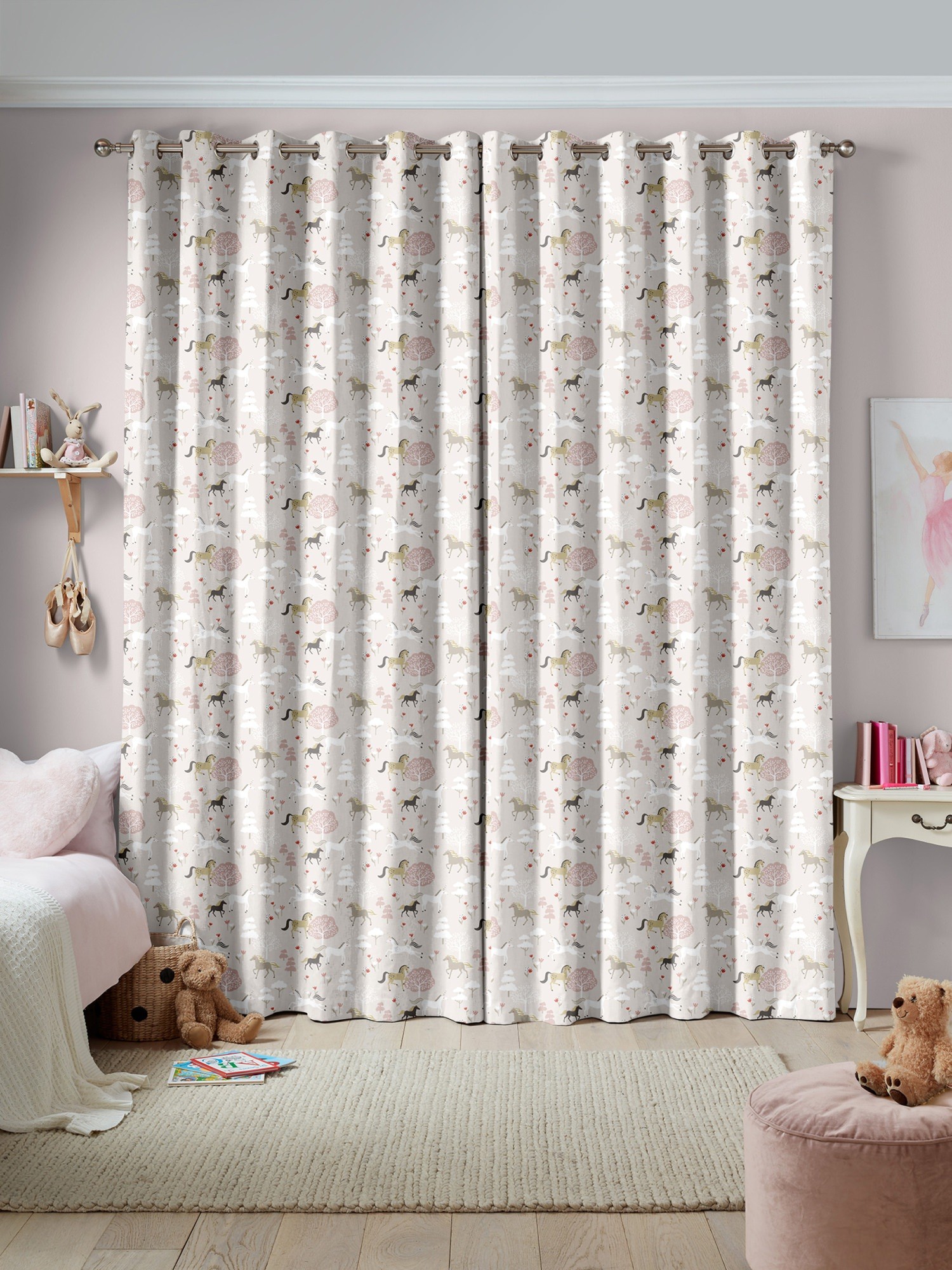 sophie allport forest ponies soft pink curtains