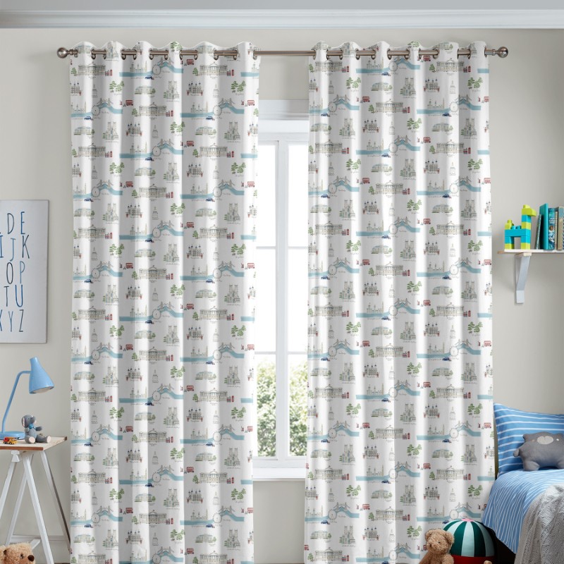 Sophie Allport London Scene White & Blue Curtains
