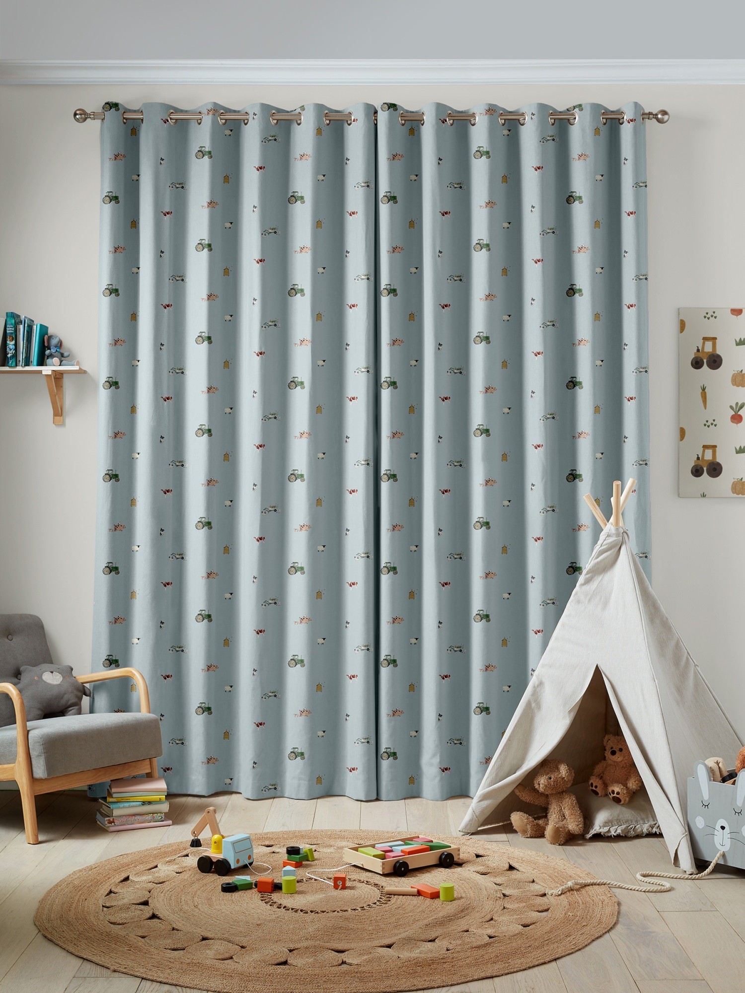 sophie allport on the farm blue curtains