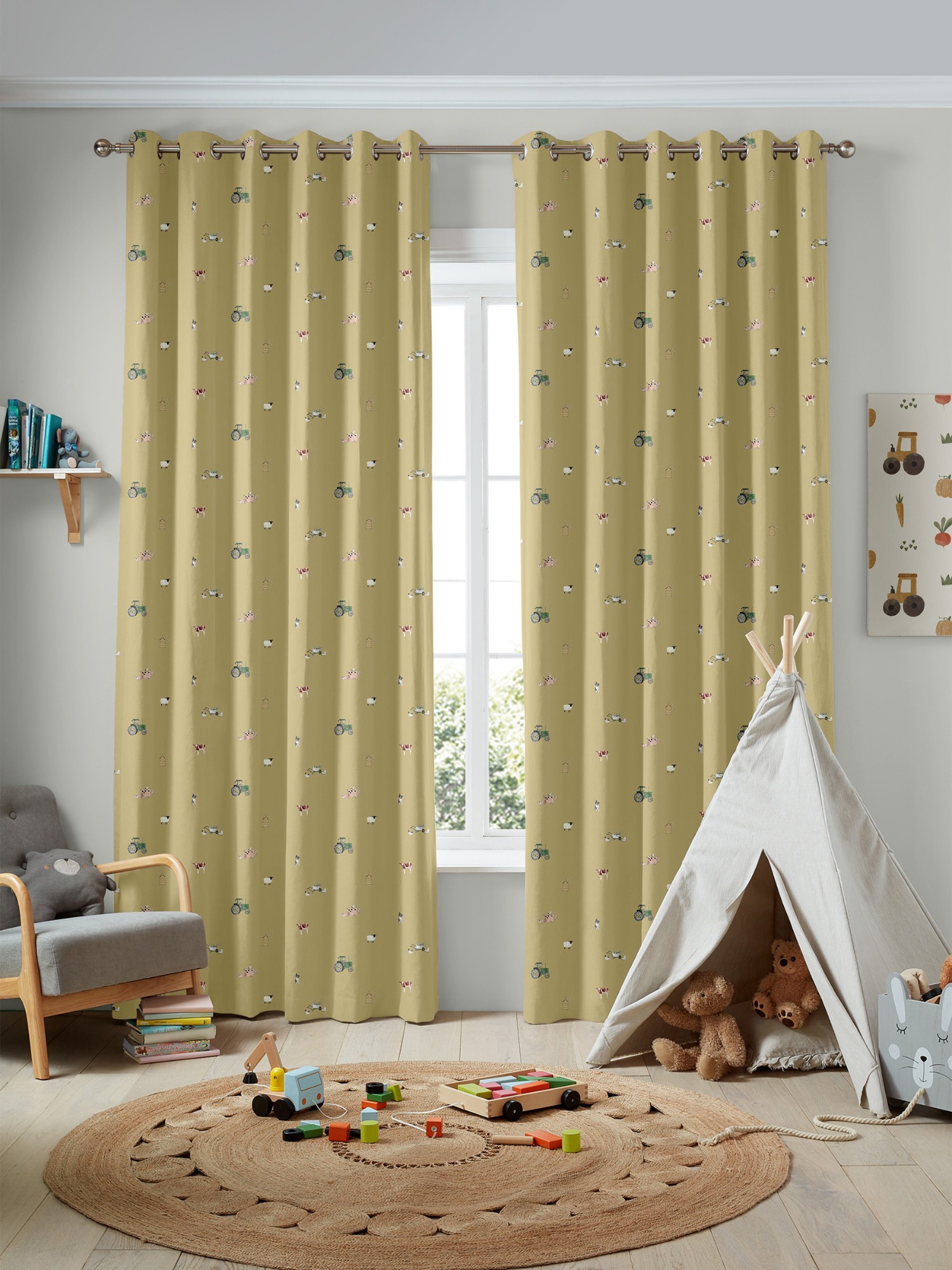 sophie allport on the farm mustard curtains