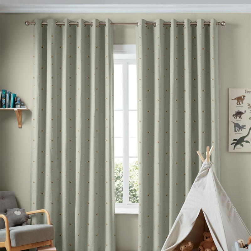 Sophie Allport Woodland Hedgehog Sage Green Curtains