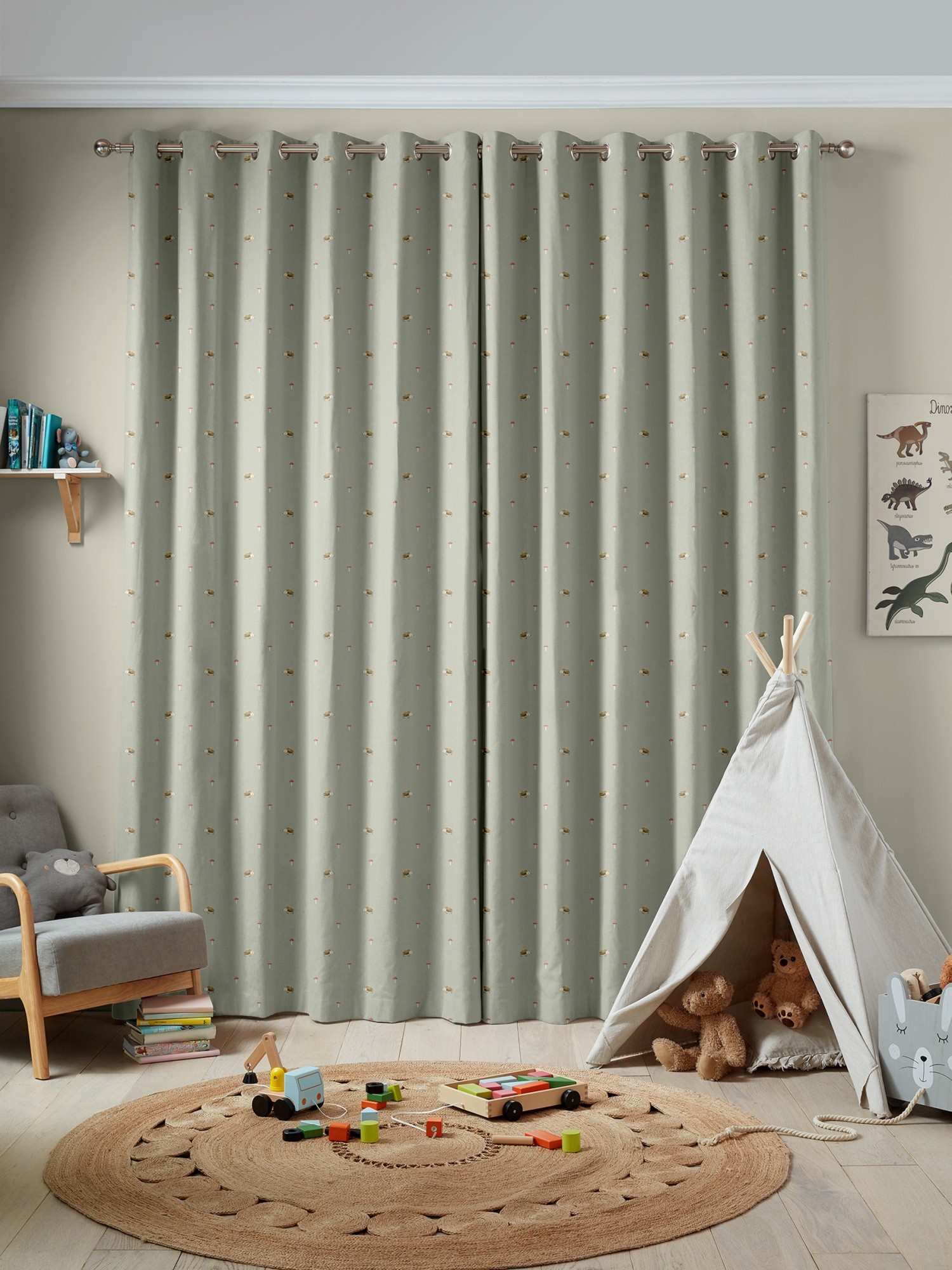 sophie allport woodland hedgehog sage green curtains