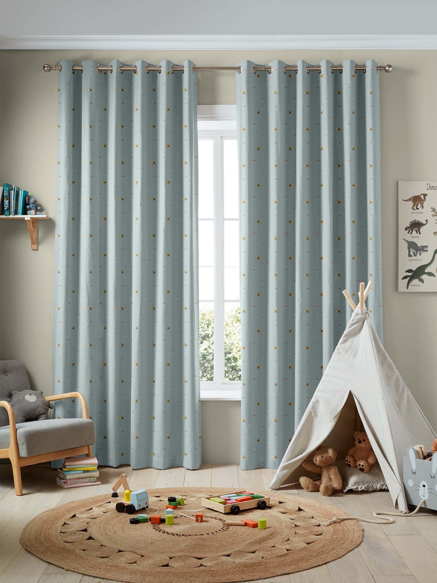sophie allport woodland hedgehog blue curtains