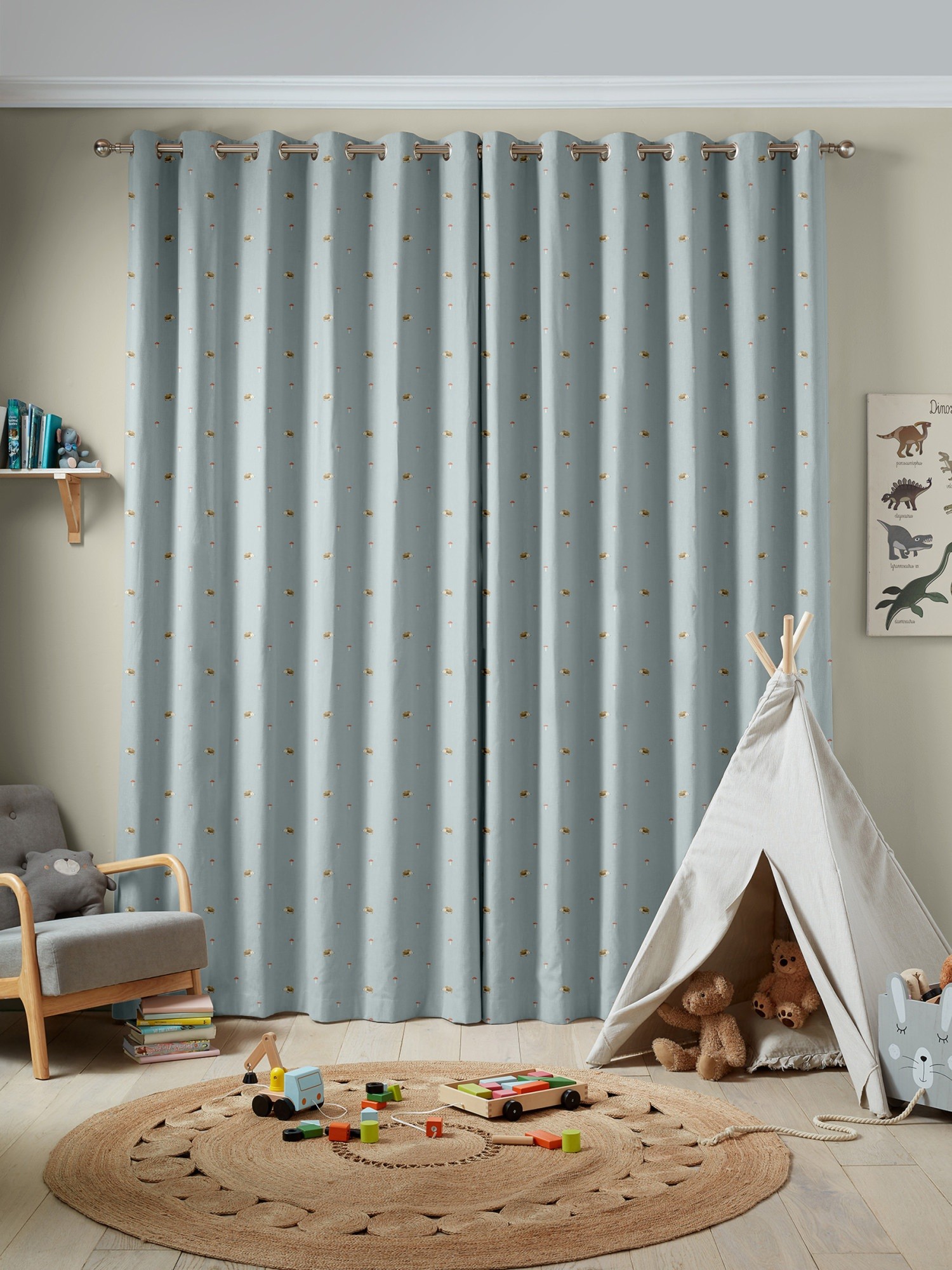 sophie allport woodland hedgehog blue curtains