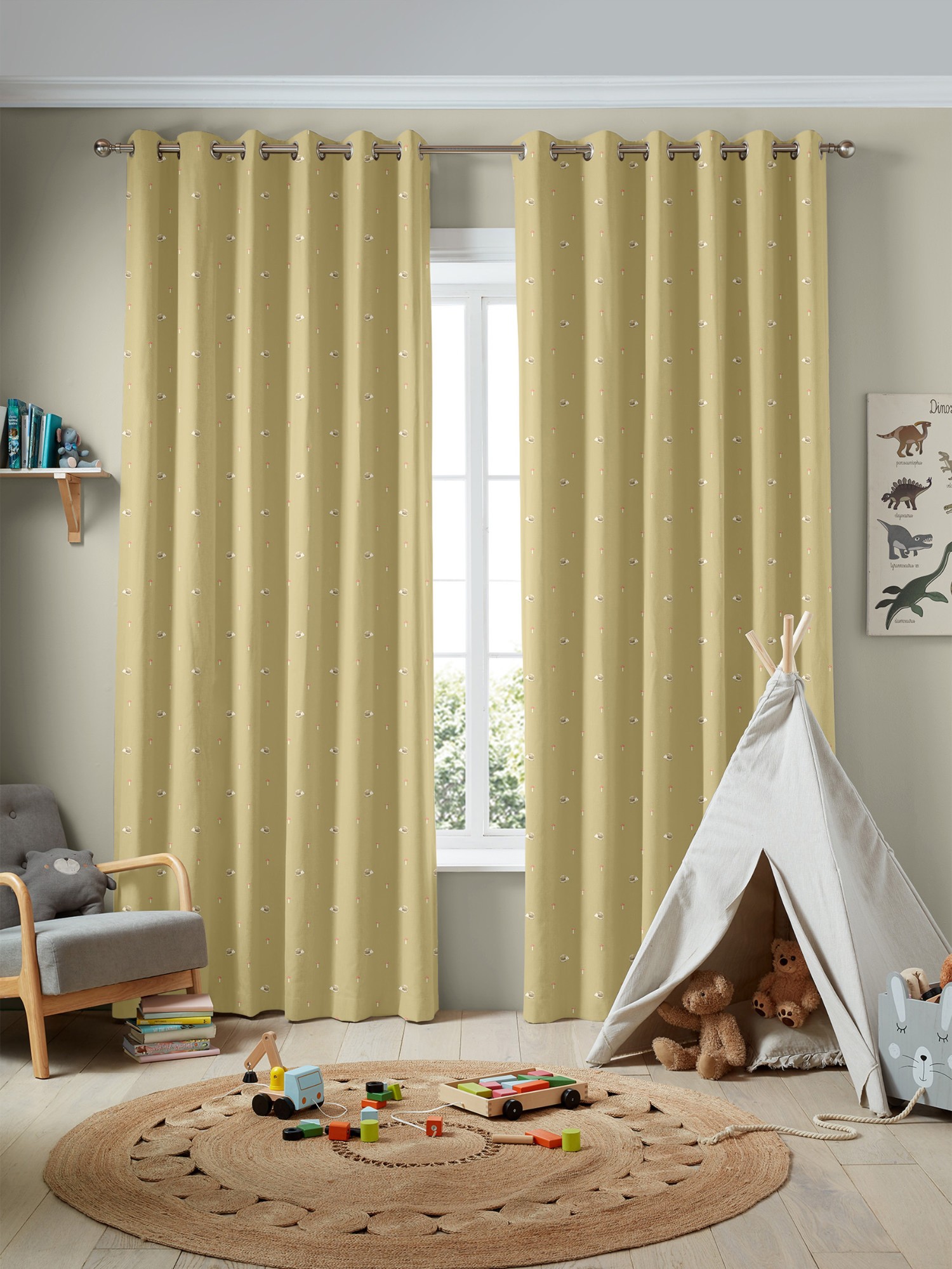 sophie allport woodland hedgehog mustard curtains
