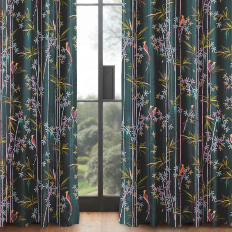 Sara Miller Linear Bamboo Dark Green Curtains