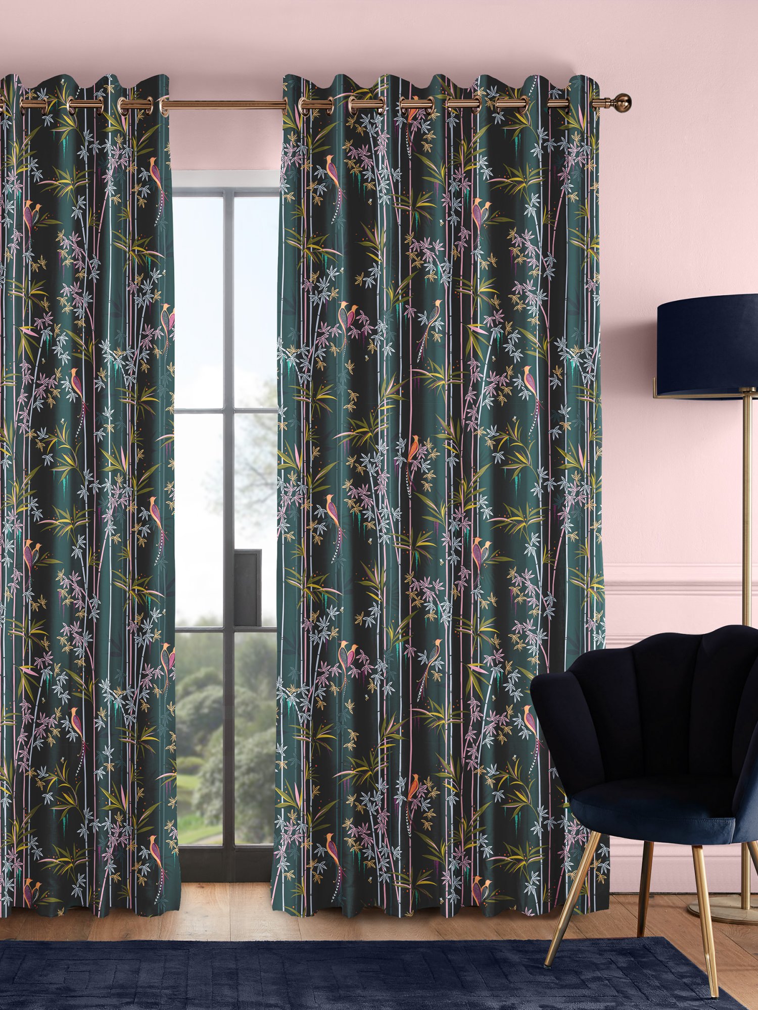 sara miller linear bamboo dark green curtains