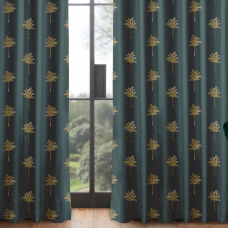 Sara Miller Small Palm Tree Forest Green Curtains