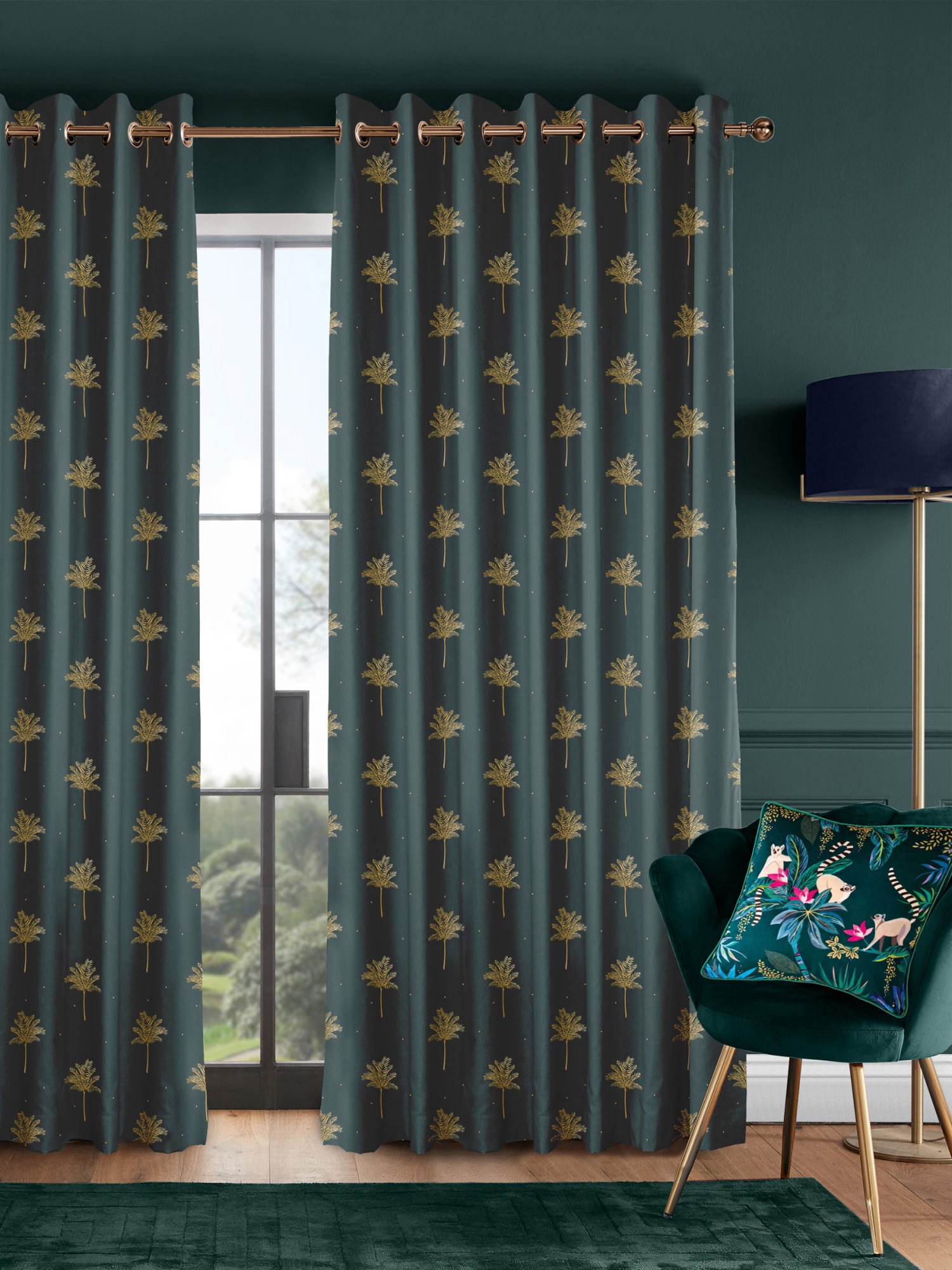 sara miller small palm tree forest green curtains