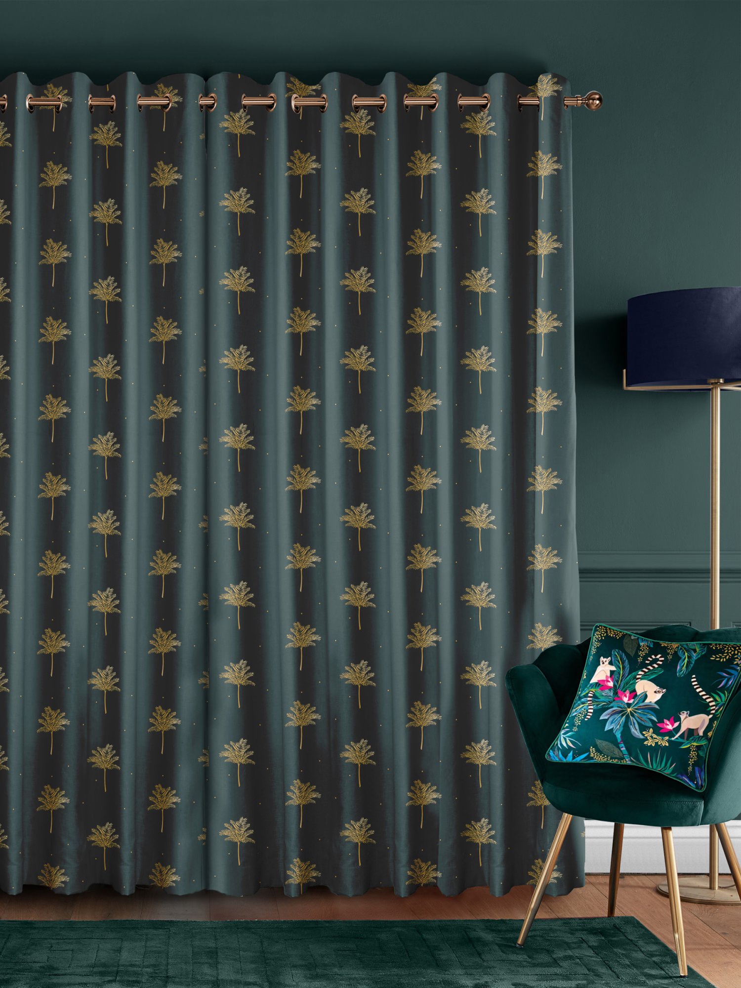 sara miller small palm tree forest green curtains