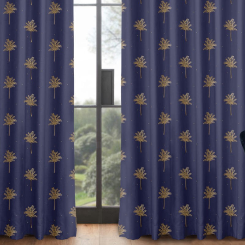 Sara Miller Small Palm Tree Navy Curtains