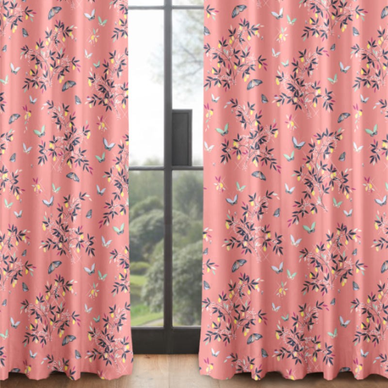 Sara Miller Butterflies & Trellis Peach Curtains