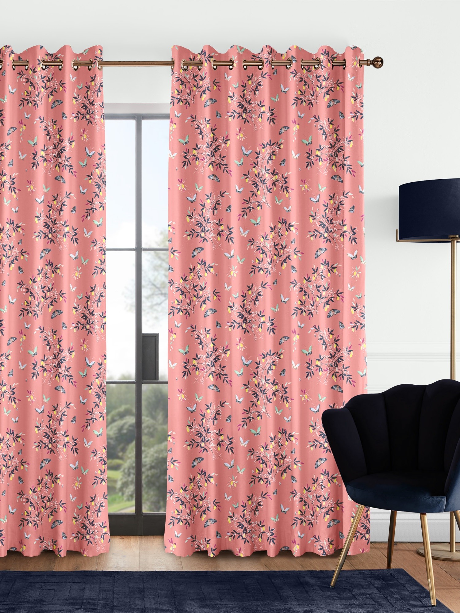 sara miller butterflies & trellis peach curtains
